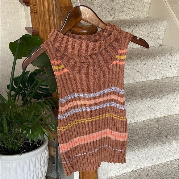 Free People Edith Striped Brown Sleeveless Sweater Vest - Picture 2 of 11